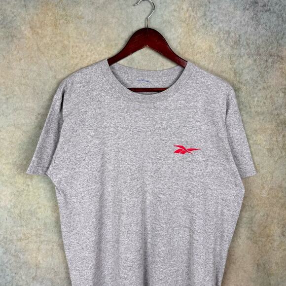 VTG 90s Reebok Logo T Shirt Mens Sz M Gray Red Embroidered Logo Sportswear - Picture 2 of 8
